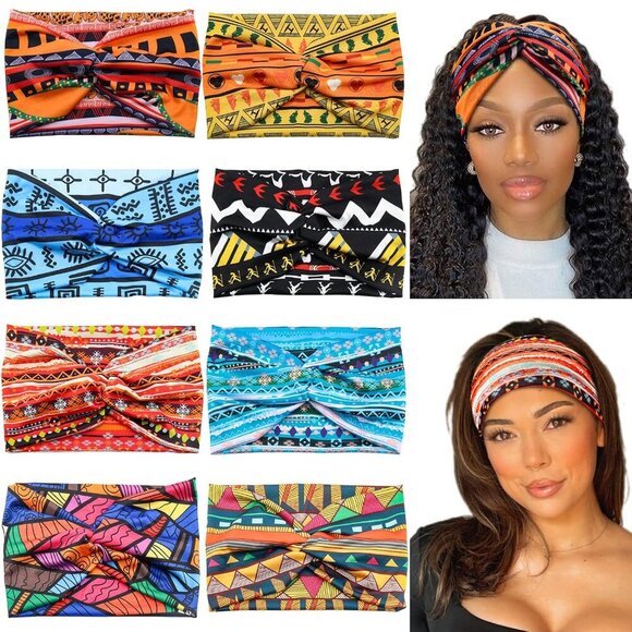 Wide African Headbands for Women Boho Twist Head Bands Elastic Turban Headwraps - Picture 1 of 7